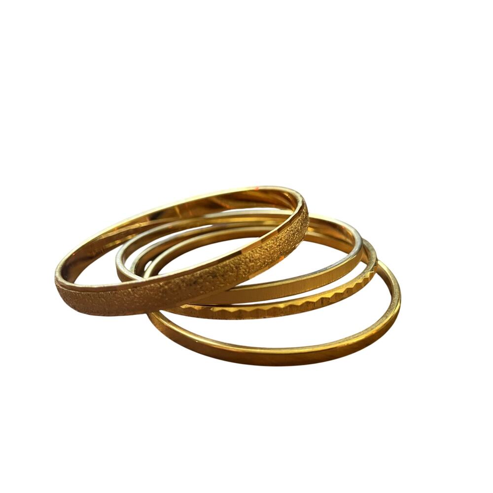 Vintage Monet and Trifari Small Gold Bangle Set